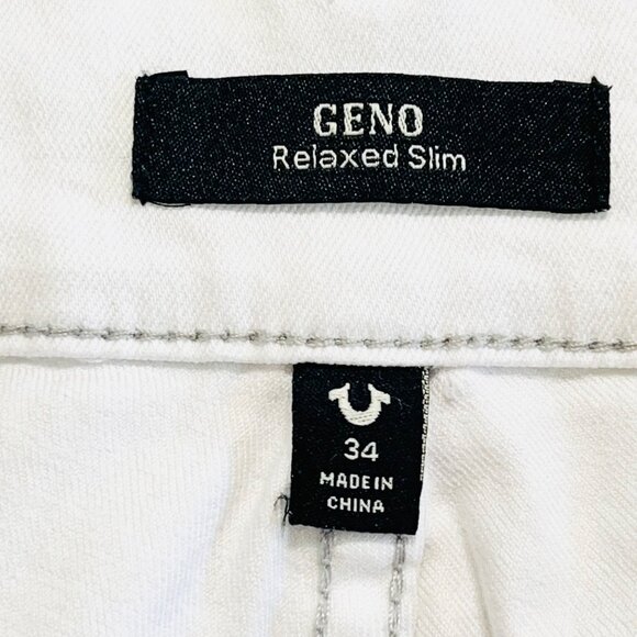 True Religion Men Geno Relaxed Slim Stretch Optic White Jean 34x32 Flap NWT $159 - Picture 6 of 11
